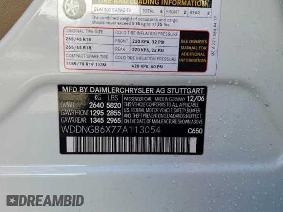 ✅ 2007 Mercedes-Benz S 550 • VIN: WDDNG86X77A113054 • Lot: 89616905. Listed on Copart with 258,339 mi. Free auction sales archive from the USA and detailed vehicle history report at DreamBid. Image 12.