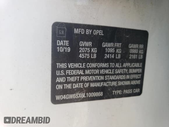 ✅ 2020 Buick Regal Avenir • VIN: W04GW6SX6L1009868 • Lot: 52039075. Listed on Copart with 70,756 mi. Free auction sales archive from the USA and detailed vehicle history report at DreamBid. Image 12.