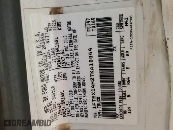 ✅ 1996 Ford F-150 • VIN: 1FTEX14H2TKA10044 • Lot: 78875674. Listed on Copart with Not provided. Free auction sales archive from the USA and detailed vehicle history report at DreamBid. Image 12.