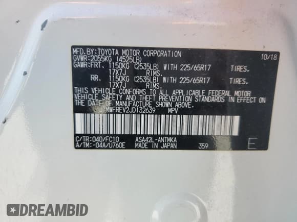 ✅ 2018 Toyota RAV4 XLE • VIN: JTMWFREV2JD132639 • Lot: 60962325. Wystawiony na Copart z przebiegiem 42 556 mil. Bezpłatny archiwum sprzedaży aukcyjnych z USA i szczegółowy raport historii pojazdu na DreamBid. Zdjęcie 14.