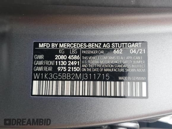 ✅ 2021 Mercedes-Benz A 35 AMG • VIN: W1K3G5BB2MJ311715 • Lot: 53114635. Listed on Copart with 30,600 mi. Free auction sales archive from the USA and detailed vehicle history report at DreamBid. Image 12.