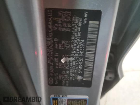 ✅ 2008 Hyundai Santa Fe SE • VIN: 5NMSH13E18H166974 • Lot: 78408314. Listed on Copart with 78,046 mi. Free auction sales archive from the USA and detailed vehicle history report at DreamBid. Image 13.