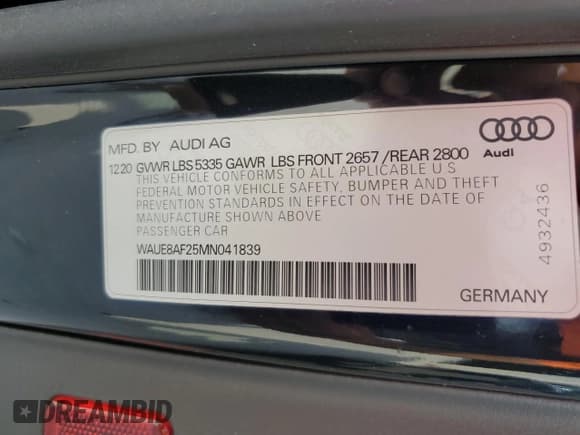 ✅ 2021 Audi A6 Premium Plus • VIN: WAUE8AF25MN041839 • Lot: 66416715. Listed on Copart with 64,299 mi. Free auction sales archive from the USA and detailed vehicle history report at DreamBid. Image 12.
