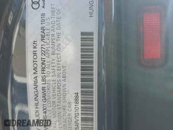 ✅ 2016 Audi TT 2.0T • VIN: TRUC5AFV7G1018884 • Lot: 58203225. Listed on Copart with 68,546 mi. Free auction sales archive from the USA and detailed vehicle history report at DreamBid. Image 13.