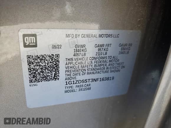 2022 Chevrolet Malibu LT with VIN 1G1ZD5ST3NF163819, listed as a Copart auction lot 81322585 with 90,787 mi miles and Salvage title. Bid and sale history available at DreamBid. Image 13.