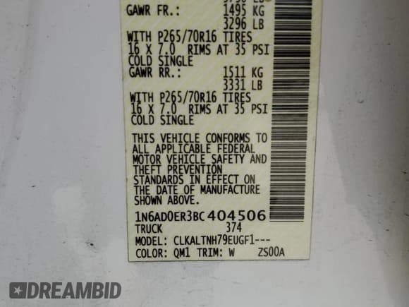 ✅ 2011 Nissan Frontier SV • VIN: 1N6AD0ER3BC404506 • Lot: 85183355. Listed on Copart with 135,263 mi. Free auction sales archive from the USA and detailed vehicle history report at DreamBid. Image 12.