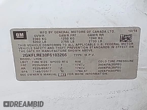 ✅ 2015 GMC Terrain SLE • VIN: 2GKFLRE30F6183266 • Lot: 42791293. Wystawiony na IAAI z przebiegiem 178 465 mil. Bezpłatny archiwum sprzedaży aukcyjnych z USA i szczegółowy raport historii pojazdu na DreamBid. Zdjęcie 9.