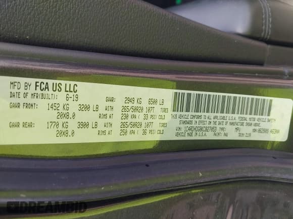 ✅ 2019 Dodge Durango GT Plus • VIN: 1C4RDHDG8KC827053 • Lot: 42475260. Listed on IAAI with 106,588 mi. Free auction sales archive from the USA and detailed vehicle history report at DreamBid. Image 9.