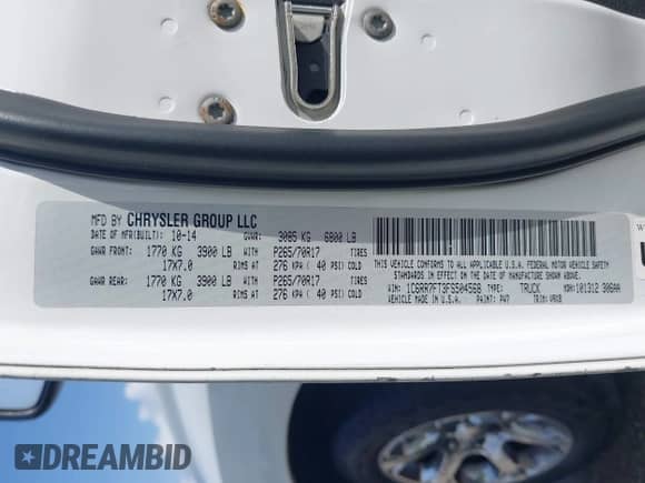 2015 Ram 1500 Express with VIN 1C6RR7FT3FS504568, listed as a IAAI auction lot 42410901 with 207,307 mi miles and . Bid and sale history available at DreamBid. Image 9.