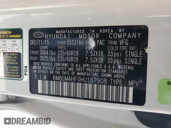 2017 Hyundai Santa Fe SE z VIN KM8SM4HF0HU167908, wystawiony jako Copart lot #83989185 z przebiegiem 73 036 mil mil oraz Szkoda całkowita • Salvage title. Historia ofert i sprzedaży dostępna na DreamBid. Obrazek 14.