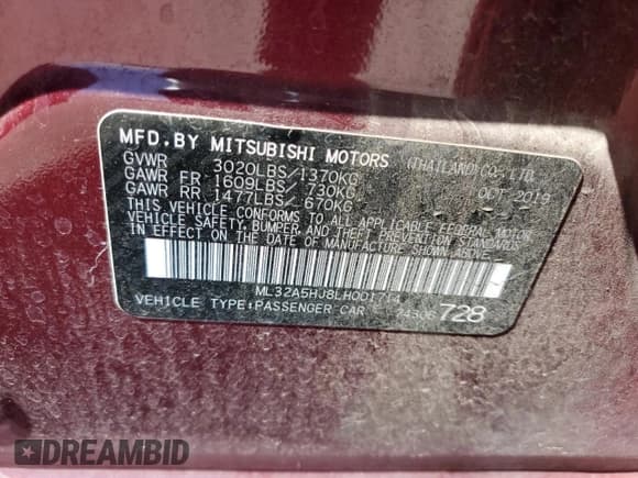 ✅ 2020 Mitsubishi Mirage LE • VIN: ML32A5HJ8LH001714 • Lot: 70355275. Listed on Copart with 45,005 mi. Free auction sales archive from the USA and detailed vehicle history report at DreamBid. Image 12.