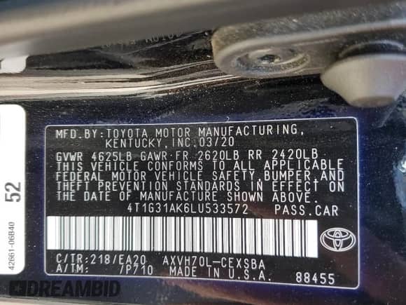 2020 Toyota Camry Hybrid SE с VIN 4T1G31AK6LU533572, выставлен на аукционе Copart как лот 81991585 с пробегом 89 515 миль миль и Списание • Salvage title. История ставок и продаж доступна на DreamBid. Изображение 12.