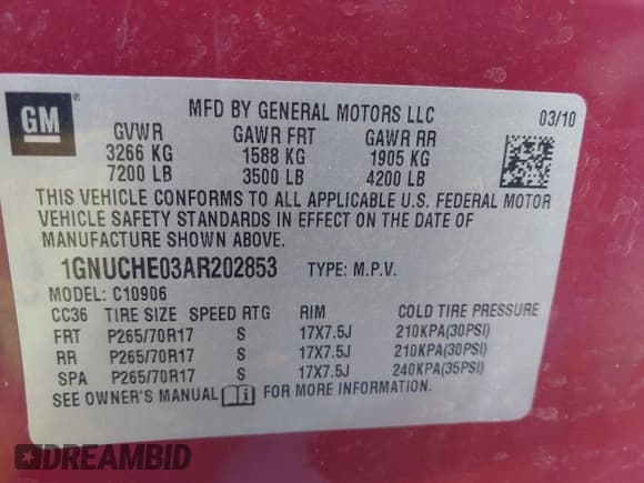 ✅ 2010 Chevrolet Suburban LS • VIN: 1GNUCHE03AR202853 • Lot: 43673079. Listed on IAAI with 238,093 mi. Free auction sales archive from the USA and detailed vehicle history report at DreamBid. Image 9.
