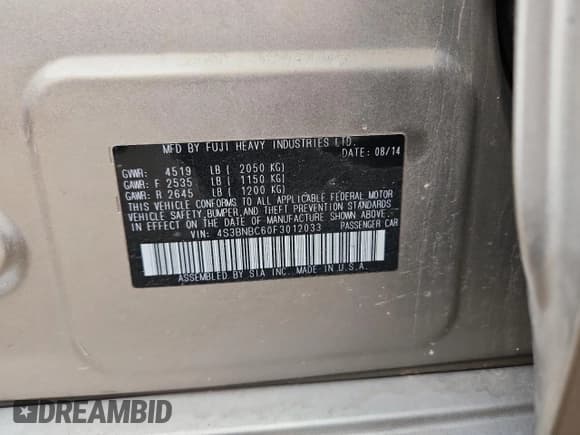 ✅ 2015 Subaru Legacy Premium • VIN: 4S3BNBC60F3012033 • Lot: 92481915. Wystawiony na Copart z przebiegiem 126 509 mil. Bezpłatny archiwum sprzedaży aukcyjnych z USA i szczegółowy raport historii pojazdu na DreamBid. Zdjęcie 13.