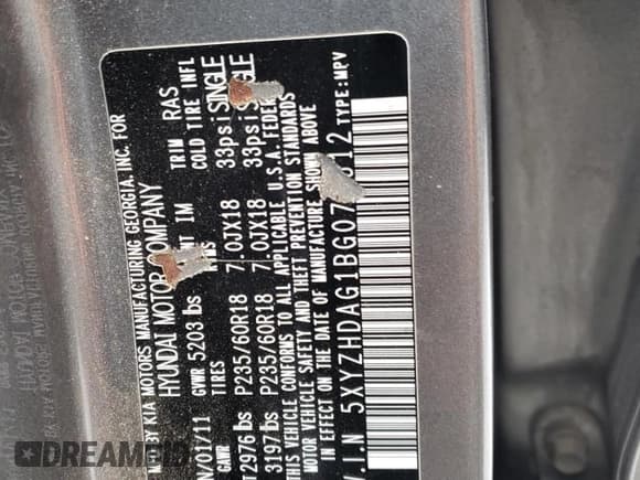 ✅ 2011 Hyundai Santa Fe Limited • VIN: 5XYZHDAG1BG076312 • Lot: 41962305. Listed on Copart with 171,271 mi. Free auction sales archive from the USA and detailed vehicle history report at DreamBid. Image 13.