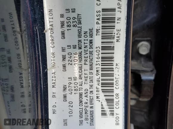 ✅ 2021 Mazda 3 Select • VIN: JM1BPABL9M1316403 • Lot: 86493575. Listed on Copart with 93,519 mi. Free auction sales archive from the USA and detailed vehicle history report at DreamBid. Image 14.