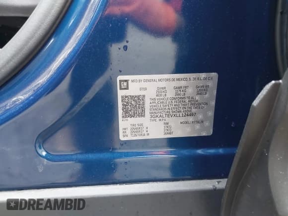 ✅ 2020 GMC Terrain SLE • VIN: 3GKALTEVXLL124497 • Lot: 43734534. Listed on IAAI with 40,875 mi. Free auction sales archive from the USA and detailed vehicle history report at DreamBid. Image 9.