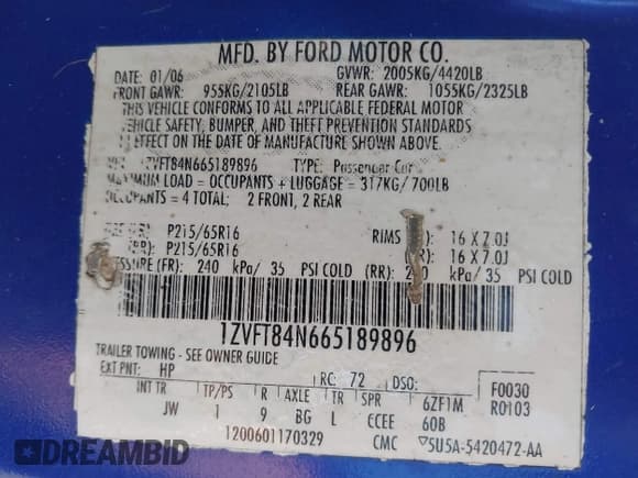 ✅ 2006 Ford Mustang Standard • VIN: 1ZVFT84N665189896 • Lot: 42912729. Wystawiony na IAAI z przebiegiem 144 545 mil. Bezpłatny archiwum sprzedaży aukcyjnych z USA i szczegółowy raport historii pojazdu na DreamBid. Zdjęcie 9.