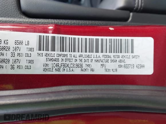 ✅ 2020 Jeep Grand Cherokee Limited • VIN: 1C4RJFBGXLC319636 • Lot: 43700999. Listed on IAAI with 65,086 mi. Free auction sales archive from the USA and detailed vehicle history report at DreamBid. Image 9.