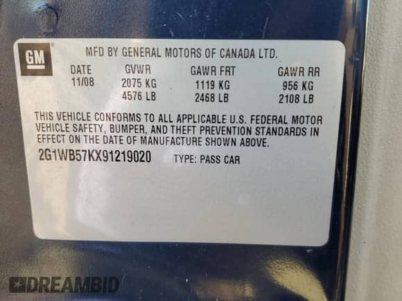 2009 Chevrolet Impala LS with VIN 2G1WB57KX91219020, listed as a Copart auction lot 85953935 with 176,265 mi miles and Salvage title. Bid and sale history available at DreamBid. Image 12.