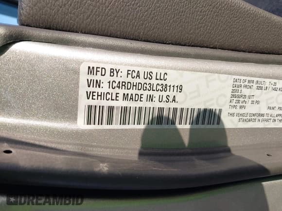 ✅ 2020 Dodge Durango GT Plus • VIN: 1C4RDHDG3LC381119 • Lot: 41669716. Listed on IAAI with 55,207 mi. Free auction sales archive from the USA and detailed vehicle history report at DreamBid. Image 9.