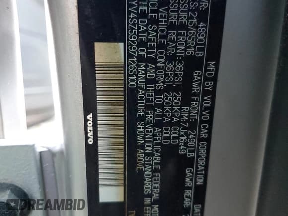 ✅ 2007 Volvo XC70 • VIN: YV4SZ592971265100 • Lot: 93423335. Listed on Copart with 228,148 mi. Free auction sales archive from the USA and detailed vehicle history report at DreamBid. Image 12.