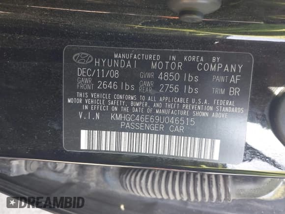 ✅ 2009 Hyundai Genesis • VIN: KMHGC46E69U046515 • Lot: 43634289. Wystawiony na IAAI z przebiegiem 195 447 mil. Bezpłatny archiwum sprzedaży aukcyjnych z USA i szczegółowy raport historii pojazdu na DreamBid. Zdjęcie 9.