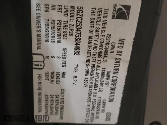 ✅ 2005 Saturn VUE • VIN: 5GZCZ53475S844982 • Lot: 46532235. Wystawiony na Copart z przebiegiem 142 860 mil. Bezpłatny archiwum sprzedaży aukcyjnych z USA i szczegółowy raport historii pojazdu na DreamBid. Zdjęcie 13.