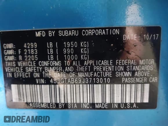 ✅ 2018 Subaru Impreza Premium • VIN: 4S3GTAB69J3713010 • Lot: 43599160. Listed on IAAI with 43,964 mi. Free auction sales archive from the USA and detailed vehicle history report at DreamBid. Image 9.