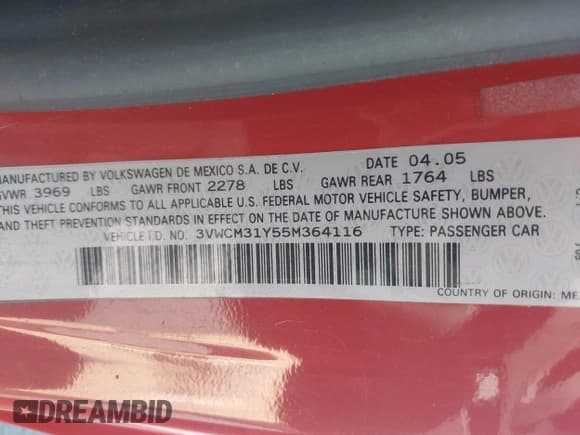 ✅ 2005 Volkswagen Beetle GLS • VIN: 3VWCM31Y55M364116 • Lot: 43312162. Wystawiony na IAAI z przebiegiem 93 386 mil. Bezpłatny archiwum sprzedaży aukcyjnych z USA i szczegółowy raport historii pojazdu na DreamBid. Zdjęcie 9.
