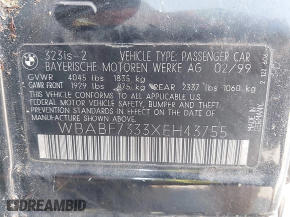 ✅ 1999 BMW 3 Series • VIN: WBABF7333XEH43755 • Lot: 43202730. Listed on IAAI with Not provided. Free auction sales archive from the USA and detailed vehicle history report at DreamBid. Image 9.