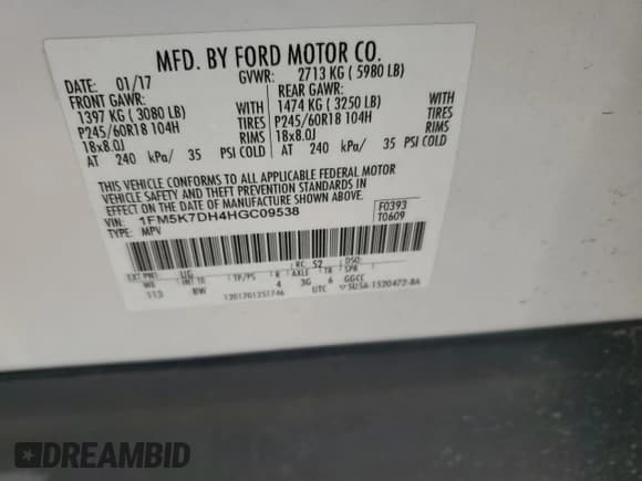 ✅ 2017 Ford Explorer XLT • VIN: 1FM5K7DH4HGC09538 • Lot: 91945925. Listed on Copart with 163,382 mi. Free auction sales archive from the USA and detailed vehicle history report at DreamBid. Image 13.