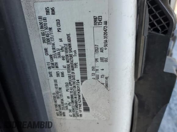 ✅ 2015 Ford Transit Cargo • VIN: 1FTNE1ZM4FKB31724 • Lot: 94396535. Wystawiony na Copart z przebiegiem 238 714 mil. Bezpłatny archiwum sprzedaży aukcyjnych z USA i szczegółowy raport historii pojazdu na DreamBid. Zdjęcie 13.