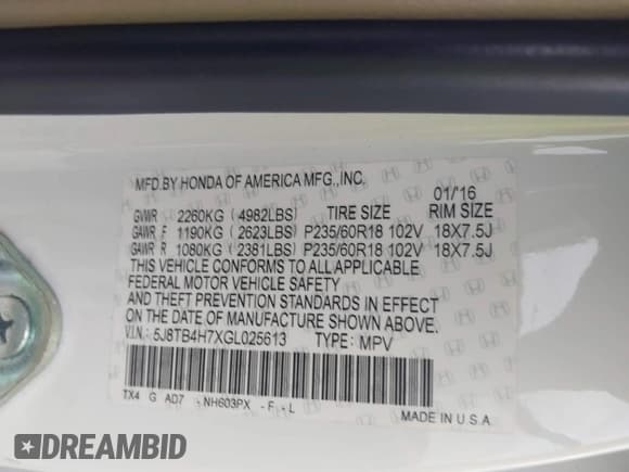 ✅ 2016 Acura RDX Advance • VIN: 5J8TB4H7XGL025613 • Lot: 42296424. Listed on IAAI with 81,479 mi. Free auction sales archive from the USA and detailed vehicle history report at DreamBid. Image 9.