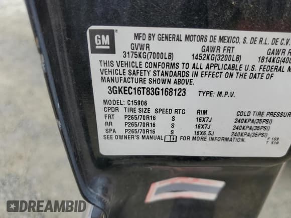 ✅ 2003 GMC Yukon XL SLT • VIN: 3GKEC16T83G168123 • Lot: 81252095. Wystawiony na Copart z przebiegiem 167 951 mil. Bezpłatny archiwum sprzedaży aukcyjnych z USA i szczegółowy raport historii pojazdu na DreamBid. Zdjęcie 13.