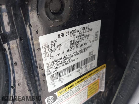 ✅ 2012 Ford Expedition Max Limited • VIN: 1FMJK2A58CEF64924 • Lot: 43139543. Wystawiony na IAAI z przebiegiem 219 756 mil. Bezpłatny archiwum sprzedaży aukcyjnych z USA i szczegółowy raport historii pojazdu na DreamBid. Zdjęcie 9.