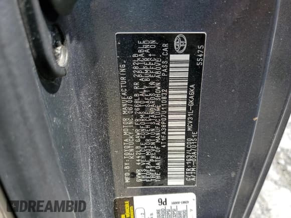 ✅ 2007 Toyota Solara SE • VIN: 4T1FA38P07U110832 • Lot: 56928905. Listed on Copart with 226,939 mi. Free auction sales archive from the USA and detailed vehicle history report at DreamBid. Image 12.