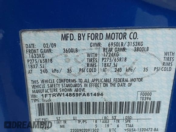 ✅ 2009 Ford F-150 XL • VIN: 1FTRW14859FA61494 • Lot: 42485281. Wystawiony na IAAI z przebiegiem 218 235 mil. Bezpłatny archiwum sprzedaży aukcyjnych z USA i szczegółowy raport historii pojazdu na DreamBid. Zdjęcie 9.