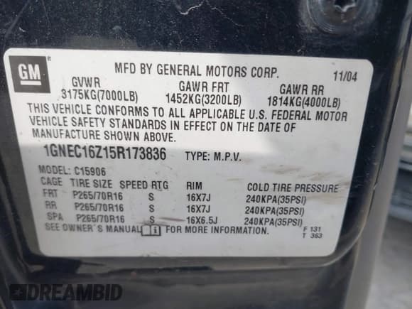 ✅ 2005 Chevrolet Suburban LS • VIN: 1GNEC16Z15R173836 • Lot: 43504108. Wystawiony na IAAI z przebiegiem 334 696 mil. Bezpłatny archiwum sprzedaży aukcyjnych z USA i szczegółowy raport historii pojazdu na DreamBid. Zdjęcie 9.