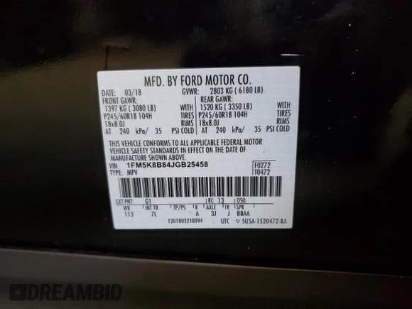 ✅ 2018 Ford Explorer • VIN: 1FM5K8B84JGB25458 • Lot: 89856305. Wystawiony na Copart z przebiegiem 124 521 mil. Bezpłatny archiwum sprzedaży aukcyjnych z USA i szczegółowy raport historii pojazdu na DreamBid. Zdjęcie 13.