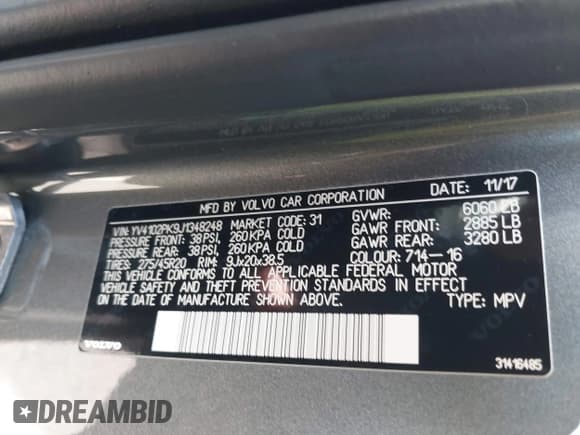 ✅ 2018 Volvo XC90 Momentum • VIN: YV4102PK9J1348248 • Lot: 42401204. Listed on IAAI with 45,849 mi. Free auction sales archive from the USA and detailed vehicle history report at DreamBid. Image 9.