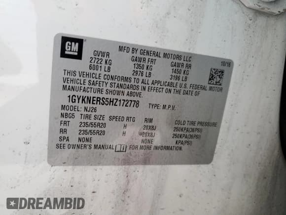 ✅ 2017 Cadillac XT5 Premium Luxury AWD • VIN: 1GYKNERS5HZ172778 • Lot: 81845185. Listed on Copart with 115,206 mi. Free auction sales archive from the USA and detailed vehicle history report at DreamBid. Image 13.