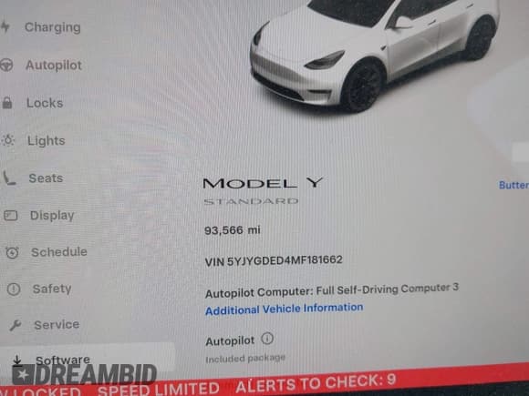 ✅ 2021 Tesla Model Y Standard Range • VIN: 5YJYGDED4MF181662 • Lot: 42406446. Listed on IAAI with 93,566 mi. Free auction sales archive from the USA and detailed vehicle history report at DreamBid. Image 7.