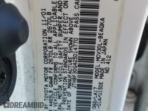 ✅ 2002 Lexus ES 300 • VIN: JTHBF30G425014770 • Lot: 59775525. Listed on Copart with 157,935 mi. Free auction sales archive from the USA and detailed vehicle history report at DreamBid. Image 13.