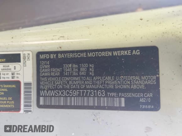 ✅ 2015 MINI Coupe S • VIN: WMWSX3C59FT773163 • Lot: 43764632. Wystawiony na IAAI z przebiegiem 129 878 mil. Bezpłatny archiwum sprzedaży aukcyjnych z USA i szczegółowy raport historii pojazdu na DreamBid. Zdjęcie 9.