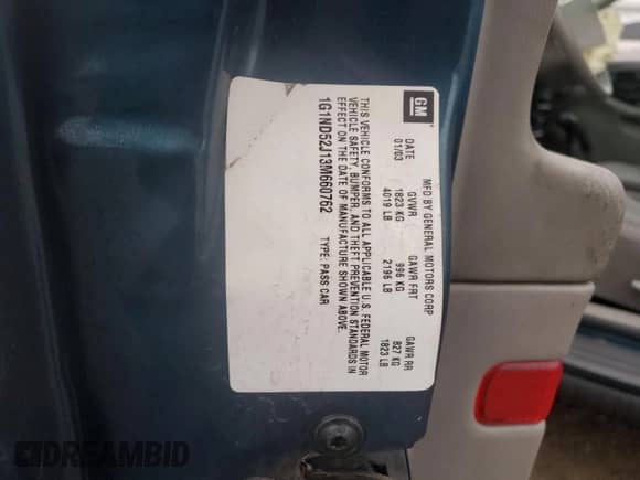 2003 Chevrolet Malibu z VIN 1G1ND52J13M660762, wystawiony jako Copart lot #85143664 z przebiegiem 73 630 mil mil oraz Szkoda całkowita • Salvage title. Historia ofert i sprzedaży dostępna na DreamBid. Obrazek 12.