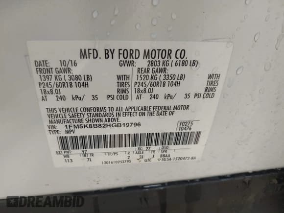 ✅ 2017 Ford Explorer • VIN: 1FM5K8B82HGB19796 • Lot: 42043548. Wystawiony na IAAI z przebiegiem 150 283 mil. Bezpłatny archiwum sprzedaży aukcyjnych z USA i szczegółowy raport historii pojazdu na DreamBid. Zdjęcie 9.