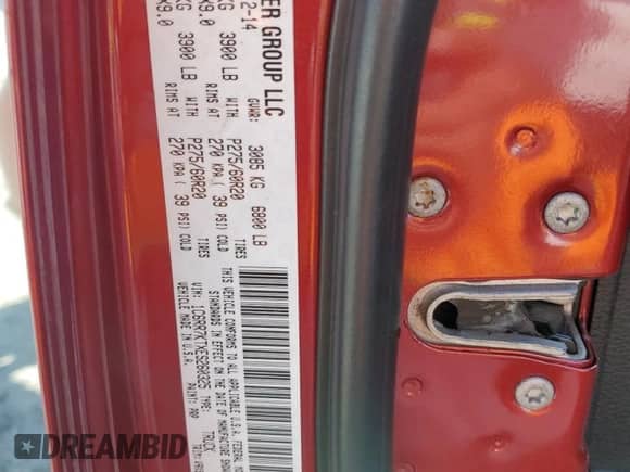 2014 Ram 1500 Tradesman with VIN 1C6RR7KTXES260325, listed as a Copart auction lot 58372405 with Not provided miles and Salvage title. Bid and sale history available at DreamBid. Image 12.