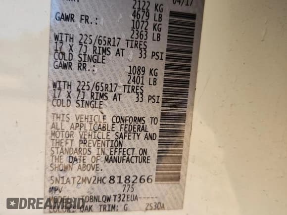 ✅ 2017 Nissan Rogue SV • VIN: 5N1AT2MV2HC818266 • Lot: 86526005. Listed on Copart with 93,172 mi. Free auction sales archive from the USA and detailed vehicle history report at DreamBid. Image 13.