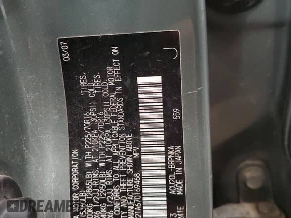 2007 Toyota Highlander w/3rd Row с VIN JTEDD21A670169468, выставлен на аукционе Copart как лот 86646484 с пробегом 210 519 миль миль и Списание • Salvage title. История ставок и продаж доступна на DreamBid. Изображение 14.